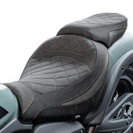 Motorcycle Leather Rider Saddle Solo Front Driver Seat Cushion Pillion Pad Compatible with Vulcan S 650 EN650 VN650 2015-2025, Black