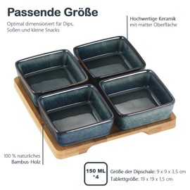VETIN 4 x dip bowls set with board, wood, serving bowl set, snack bowl set (colour gradient, green, set of 4)
