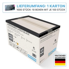 1000 x ARNOMED Disposable Gloves XS, Latex Gloves Black (10 x 100 Pieces) Disposable Gloves Powder-Free Gloves Latex Disposable Cleaning Gloves Latex Gloves Disposable / Disposable Gloves XS, S, M, L