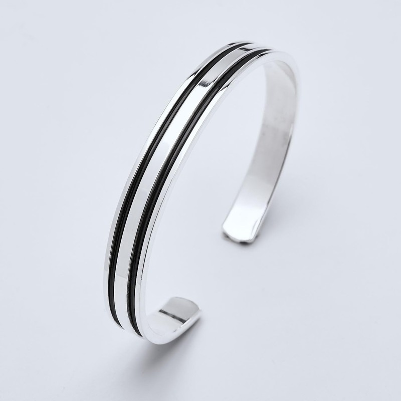 Treasure Bay Men's Silver Bangle Bracelet | Solid 925 Sterling