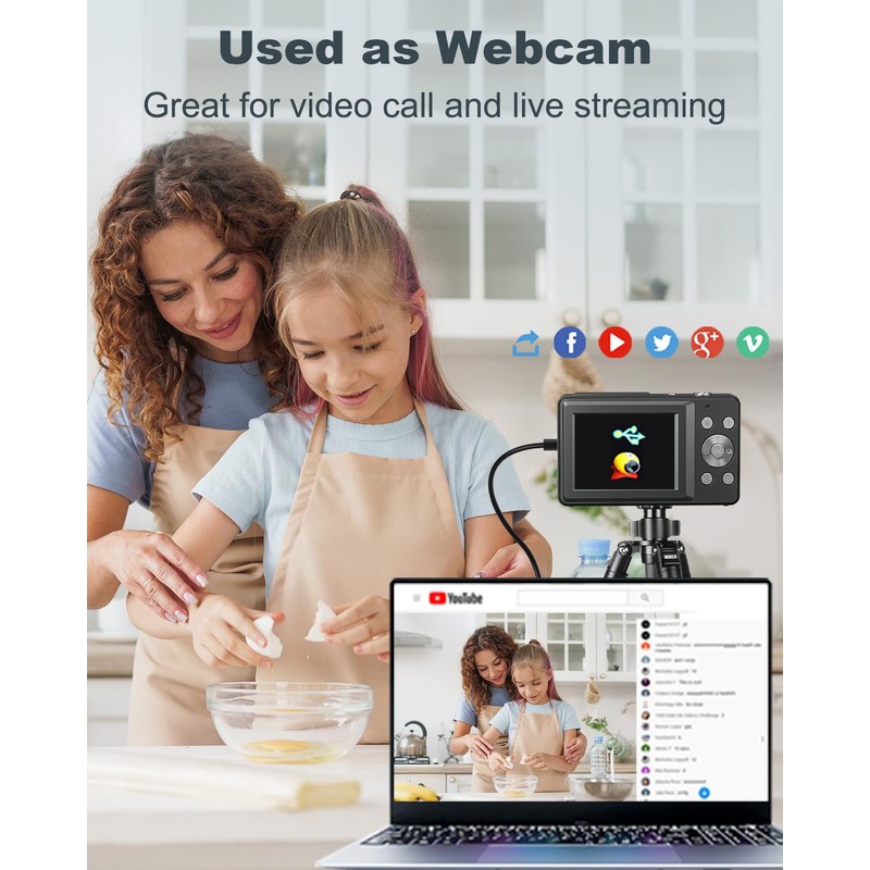 CAMKORY Digital Camera 1080P 44MP FHD Compact Digital Camera 16X