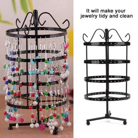 Earrings Jewellery Stand, 144 Holes/Four Layer Metal Rotating Round Earring Display Jewellery Stand Holder High Capacity Display Stand