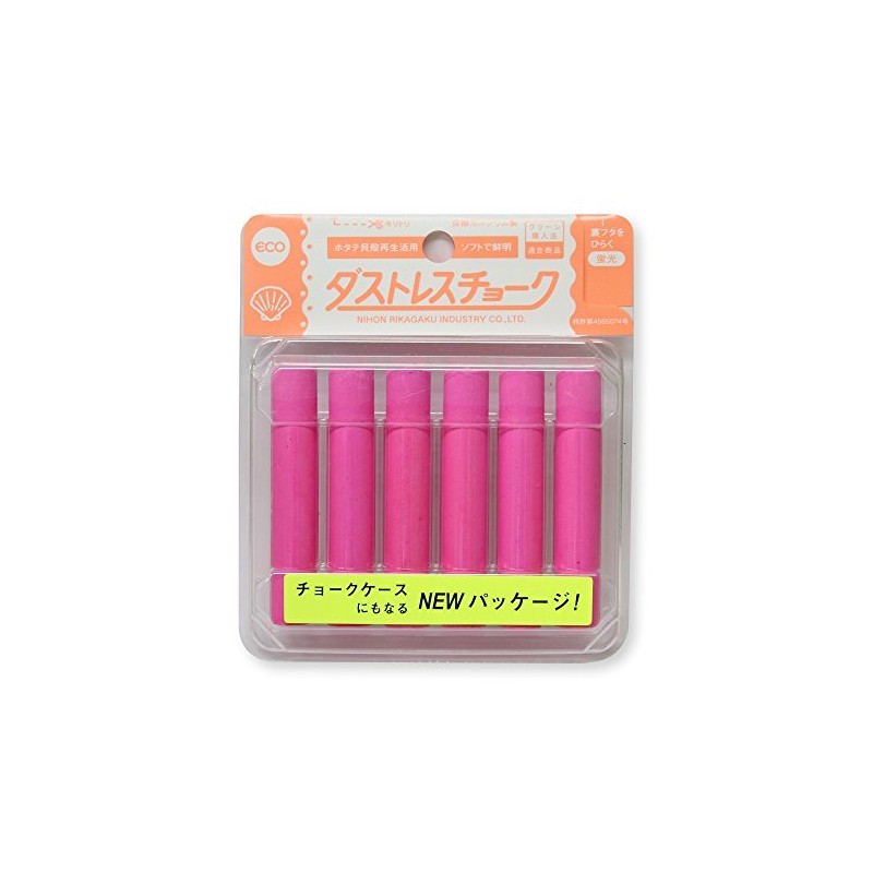Nippon Riken DCK-6-R Dustless Fluorescent Chalk, Red, 6 Pieces