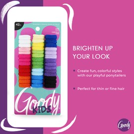 Goody Kids Ouchless Tiny Terry Ponytailers , Assorted Colors - Pain-Free Hair Accessories for Women, Girls, Babies and Teens - Perfect for Long Lasting Braids, Ponytails and More, 42 Count (Pack of 1)