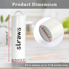 OGANAZI Metal Straw Holder, 12 Inch Tall Drinking Straw Dispenser with Handle Lid, Rustic Farmhouse Straw Storage Canister for Counter-Holds up to 100 Straws Bulk Straw Organizer for Kitchen & Shop