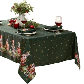 Newbridge Christmas Nutcracker Border 52 x 70 Inch Rectangle Fabric Tablecloth, Hunter Green Holiday Table Cover for Dinner Party and Banquet