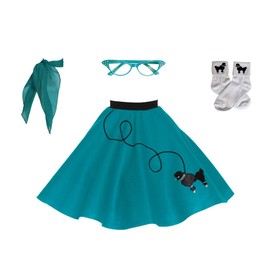 Hip Hop 50's Shop Child 4 Piece Poodle Skirt Costume Set (Teal, Large)