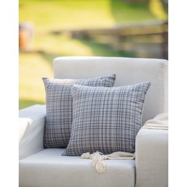 HPUK Farmhouse Outdoor Waterproof Throw Pillow Covers Pack of 2, 18x18 Inch Decorative Garden Cushion Covers for Patio Tent Balcony Bench Tent Couch Sofa, Solid Accent Pillow Covers, Grey
