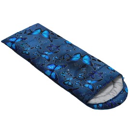 Datura home Kids Sleeping Bag for Boys Girls,Blue Black Butterfly Print-Lightweight Warm Portable Outdoor Indoor-Waterproof Cold Weather Resistant Sleeping Bag for Camping Hiking(Butterfly)