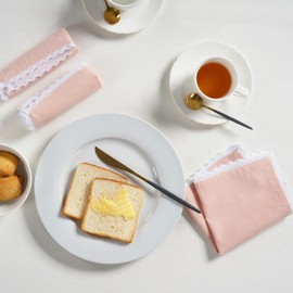 Fingercraft Dinner Napkin Cotton Premium Quality Mitered Corners Napkin Cloth with Elegant Lace for Everyday Use, Hotel, Wedding, Parties (Pink, 12in x 12in)