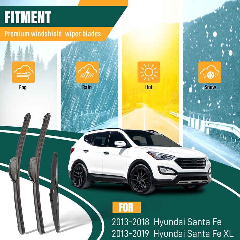KVQ Windshield Wiper Blades Replacement for Hyundai Santa Fe 2013-2018