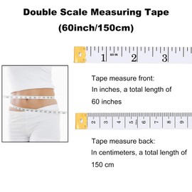 150 cm / 60 Inch Tape Measure, 2-in-1 Measuring Tape Body with CM and Inch Scale, Tailor's Tape Measure for Body, Chest, Waist, Circumference, White, Pack of 1