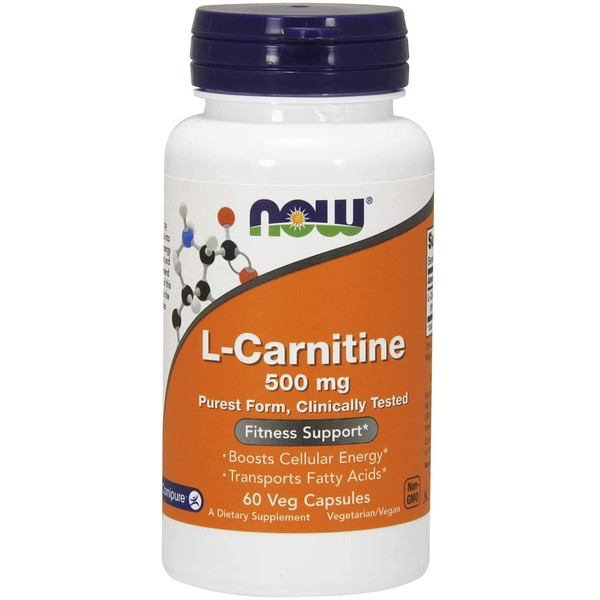 NOW Supplements, L-Carnitine 500mg, Purest Form, Amino Acid, Fitness Support*, 60 Veg Capsules