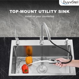 Vivrhintty 32" x 18" Drop in Kitchen Sink, Nano-Coated Topmount Single Bowl Stainless Steel Sink with Drain Kit and Fruit Baskets
