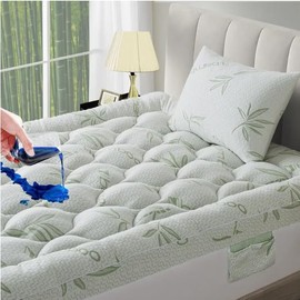 Mattress Cover Full Size, Side Pockets, Bamboo Fiber Waterproof Mattress Cover, Cooling Extra Thick Breathable Mattress Cover, Deep Pocket Soft Quilted Fitted Mattress Cover