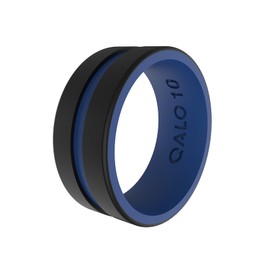QALO Men's Folds of Honor Police Strata Silicone Wedding Ring, Breathable, Durable Rubber Wedding Band for Men, 9mm Wide 1.85mm Thick, Black & Navy, Size 11