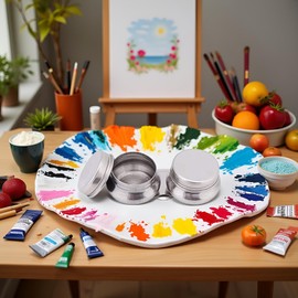 Stainless Steel Double Dipper Palette Cup with Screw Lid and Clip Oil Container for Acrylic or Oil Paint, Palettes and Palette Cups Painting