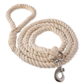 Pet Passion Organic Cotton Dog Leash with Durable Twisted Rope 7 ft. for All Pet Breeds, Ivory, One Size