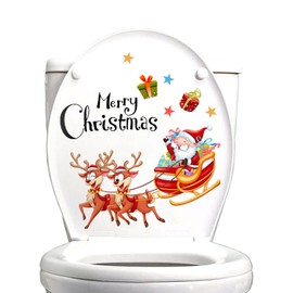 Christmas Toilet Stickers 2 Sheets Santa Elk Toilet Lid Decals Self-Adhesive Christmas Decoration for Toilet Bathroom Wall
