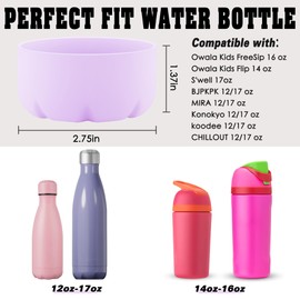 VIKIZUES Silicone Boot Compatible with Owala Kids Water Bottle 14/16 oz & S'well 17oz Water Bottle and More 12/17 oz Stainless Steel Water Bottles, Anti-Slip Bottom Protector Sleeve (Light Purple)