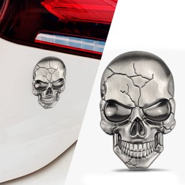 Fogfar Pack of 1 Metal Car Sticker, 3D Skull Devil Car Sticker, Motorcycle Emblem Sticker Decal, Body Scratch Decoration Sticker, Fit for Car Motorcycle (Silver)