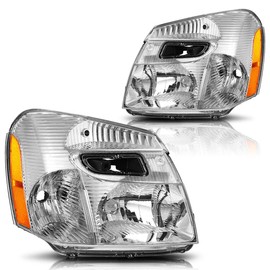 Replacement Headlight Assembly Compatible with Chevy Equinox 05-09 | Headlamps with Chrome Housing Amber Corner