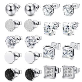 KALVICA 9 Pairs Hypoallergenic Stud Earrings for Men Women Cubic Zirconia Stud Earrings Set Stainless Steel Earrings Black Unisex Jewelry