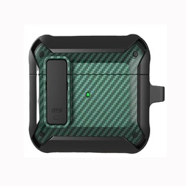 FEDAI AirPods 3rd Generation Case with Automatic Secure Lock Clip, Full-Body Armor Protective Hard TPU Case Cover competible with Airpods 3 2021 Charging Case with Carbon Fiber Keychain-Pine Green …