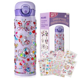 HULASO Gifts for Girls Decorate Your Own Water Bottles with Rhinestone Glitter Gem Stickers - Easter Gift Girls DIY Arts and Crafts, BPA Free Stainless Steel Vacuum Insulated Mug (17 OZ)