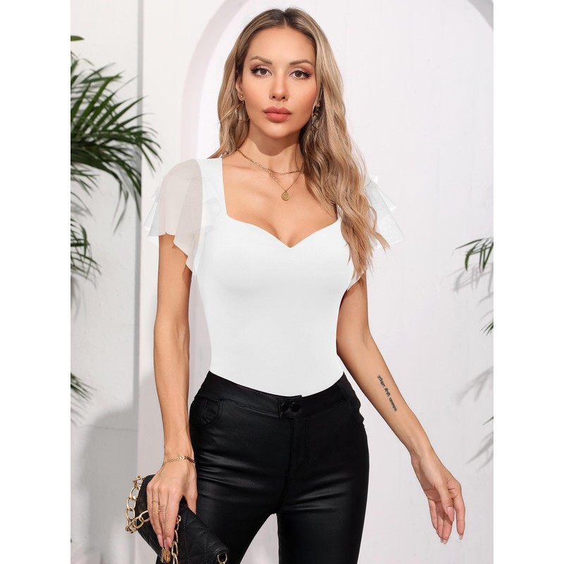 Missufe Women's Transparent Mesh Short Sleeve Bodycon Top Summer Body