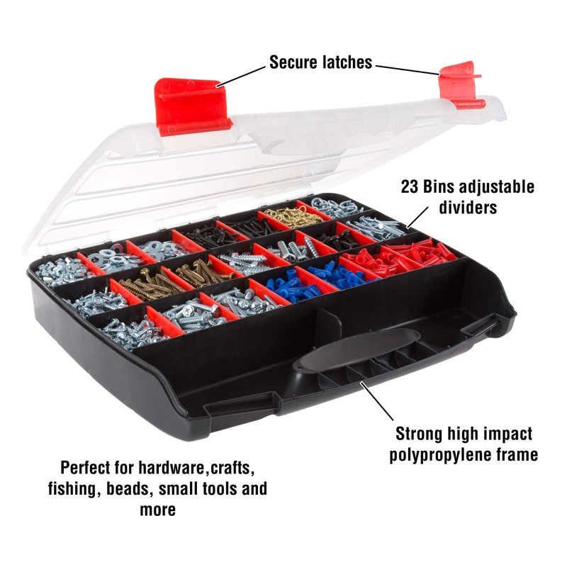 Hardware Organizer Box with Dividers - 23 Compartment Small Parts