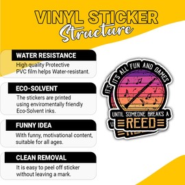 3 Pcs It's All Fun and Games Until Someone Breaks A Reed Sticker Gifts for Clarinet Players, Saxophonists, Band Members, Musicians, Orchestra Students, Marching Band Fans, Music Teachers – 3"x3"
