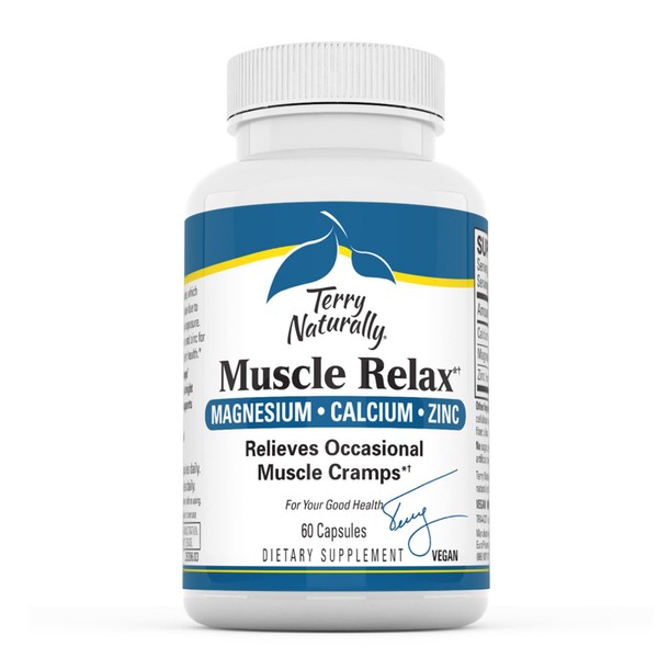 Terry Naturally Muscle Relax - 60 Vegan Capsules - Occasional Muscle Cramp Relief Supplement, Supports Nervous System - Non-GMO, Gluten-Free - 20 Total Servings