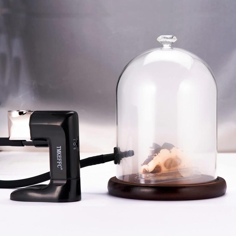 TMKEFFC Smoking Cloche For Food Drinks With Wood Base, Cocktails