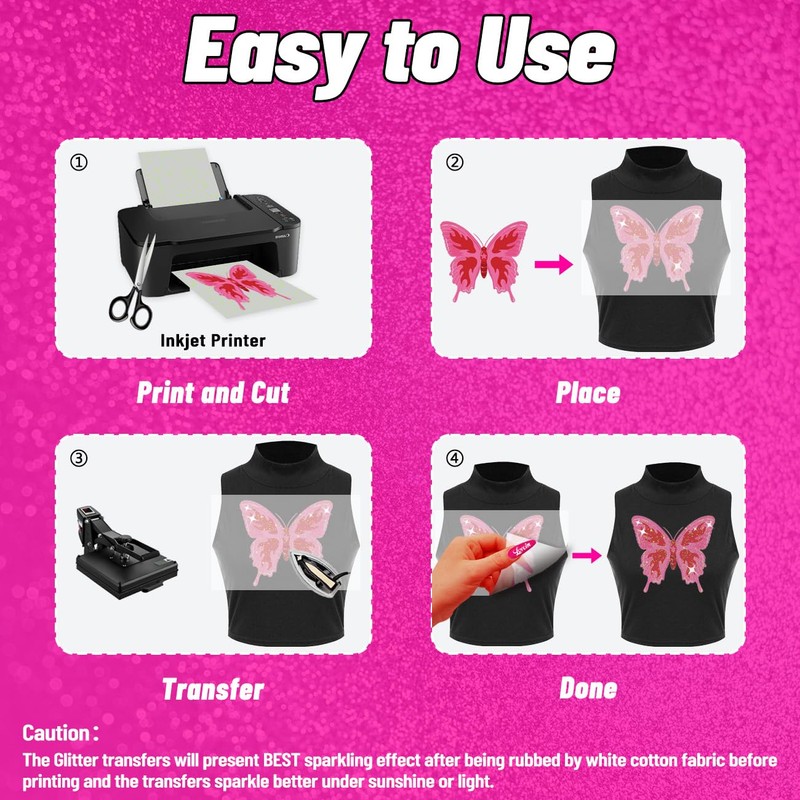Pinkie Iron on Transfers Paper for Dark T Shirts glitter