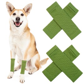 ROZKITCH Pet Dog Elbow Protector Dog Elbow Sleeve, 2PCS Front Leg and 2PCS Back Leg Knee, Dog Elbow Wrap, Dog Leg Warmer Wrap Protector, Pet Elastic Knitted Breathable Protective Socks Green XL