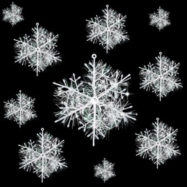 60 PCS Christmas Snowflake Ornament，Glitter Snowflakes Christmas Tree Ornaments Christmas Hanging Decoration Winter Snowflakes Ornamental Christmas Party Supplies