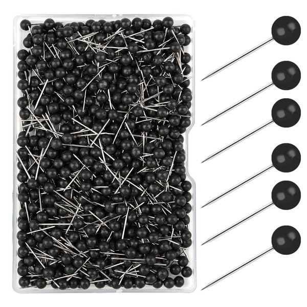Pack of 600 Push Pins, Black Round Head Pins, Map