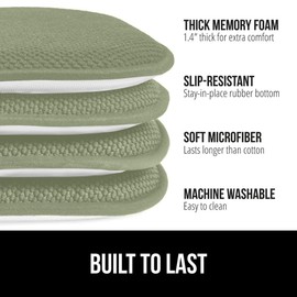 Gorilla Grip Chair Cushions, Set of 4, 16x16, Memory Foam Pads for Dining Room, Kitchen Table, Office Desk, Rocking Chairs, Stay in Place Backing, Comfortable Microfiber Seat Cover Pad Cushion, Sage