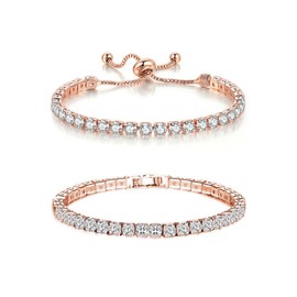 Tennis Bracelet for Women and Men 4mm Cubic Zirconia Classic Tennis Bracelet for Teen Girls Crystal Rhinestone Bracelet for Daily Wedding Prom (C: rose gold tennis bracelet)