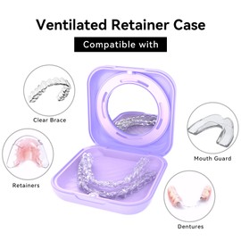 HEMILAB® Retainer Case, Slim Aligner Case with Vent Holes, Compatible with Invisalign, Mouth Guard Case with Mirror, Cute Orthodontic Retainer Case with Retainer Removal Tool and Brush, Purple