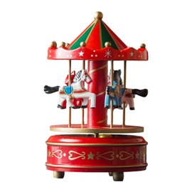Harilla Christmas Wooden Music Box Christmas Centrepiece Decorative Rotating Rotating Horse Shape Durable Versatile Red