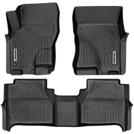 oEdRo Floor Mats Compatible with 2008-2019 Nissan Frontier Crew Cab, 2 Row Liner Set (Front & 2nd Seat), Black TPE All-Weather Guard - Custom Fit