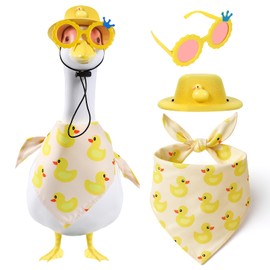Aposwow Summer Porch Goose Outfits Clothes, Cement Goose Outfits with Duck Hat Sunglasses and Bandana, Cute Hawaiian Beach Duck Costume for Outdoor 23" 17" Geese Statues