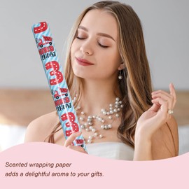 RUSPEPA Scented Birthday Wrapping Paper - Mini Roll - HAPPY THIRD BIRTHDAY Design with Fragrance for Boy's Birthday, Party and More - 17 inches x 16.4 feet - 3 Year Old