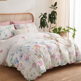 Lanqinglv Set of 2 Pillowcases, Flowers, 40 x 80 cm, White/Purple, Flowers, Plants, Great Pillowcase, Vintage, Pillowcase with Zip