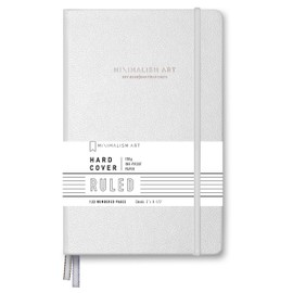 Minimalism Art, Premium Hard Cover Notebook Journal, Small, Classic 5" x 8.3", Wide Ruled 7mm, White, 122 Numbered Pages, Gusseted Pocket, Ribbon Bookmark, Ink-Proof Paper 120gsm, San Francisco