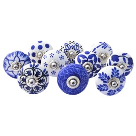 Royal Kraft Vintage Blue Hand Painted Ceramic Pull Knobs for Kitchen Cabinet, Door & Drawer, Wardrobe, Cupboard (10 Designs x 2 pcs = 20 knobs) Sknob002_20