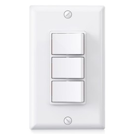 AIDA Single Pole Triple Paddle Rocker Decorator Light Switch, 15 Amp Self-grounding Electrical Light Switches, Residential Grade, UL Listed (1 Pack, Glossy White)
