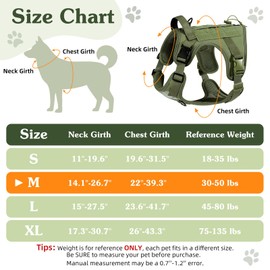 VavoPaw Tactical Dog Harness, Easy Control & No Pull Dog Harness with Molle Panel and Reflective Strip, Tactical Vest for Dogs Service Training, Walking, Hunting, Outdoor Activities, Army Green, M